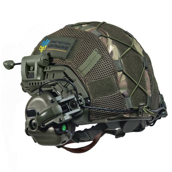 Шолом тактичний Fast Helmet NIJ IIIA + Навушники Earmor M31 MOD3 з чебурашкою +&nbsp;ліхтарик + кавер 026S1 фото