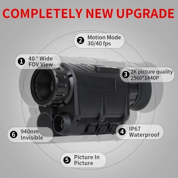 Комплект - монокуляр ночного видения NVG30 Wi-Fi 940nm + шлем (ABS-пластик) + крепления (Черный) 2191877106 фото