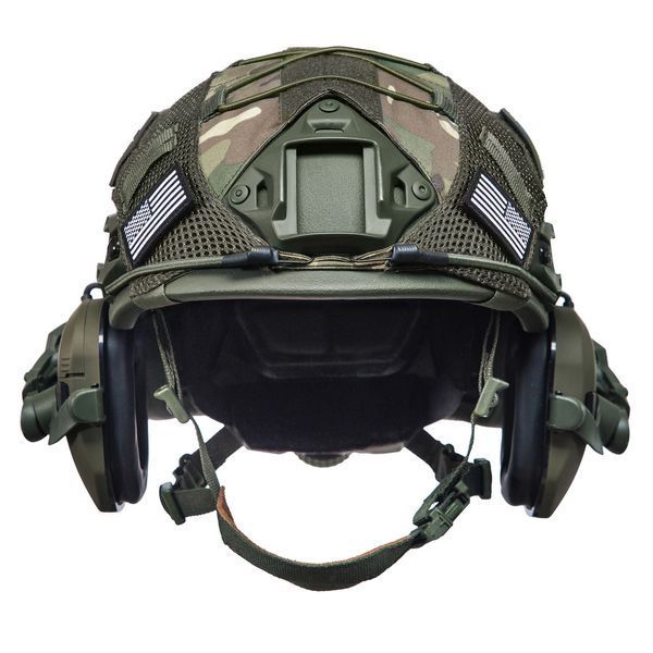 Шлем тактический Fast Helmet NIJ IIIA + Наушники Walkers Razor Slim с чебурашкой + кавер мультикам 028S1 фото