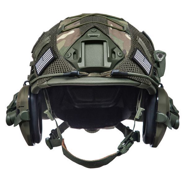 Шлем тактический Fast Helmet NIJ IIIA + Наушники Walkers Razor Slim с чебурашкой + фонарик + кавер 029S1 фото