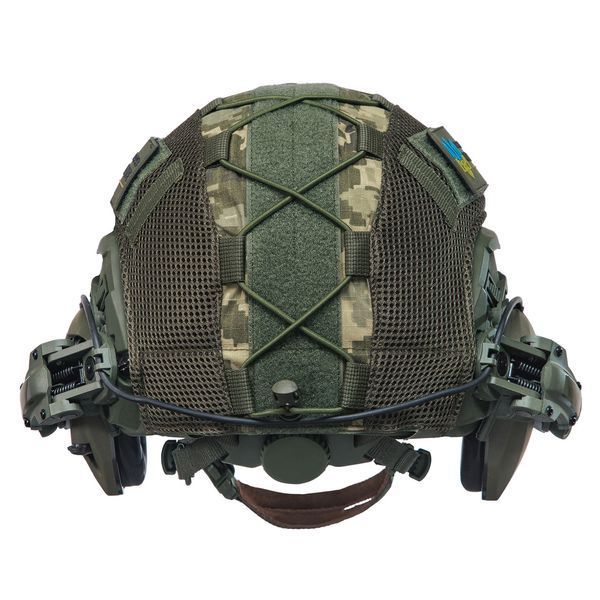Шлем тактический Fast Helmet NIJ IIIA + Наушники Walkers Razor Slim с чебурашкой + кавер пиксель 040S1 фото