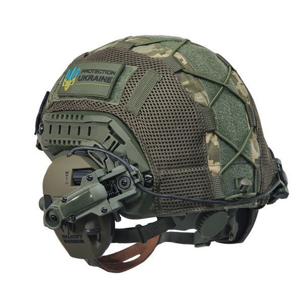 Шлем тактический Fast Helmet NIJ IIIA + Наушники Walkers Razor Slim с чебурашкой + кавер пиксель 040S1 фото