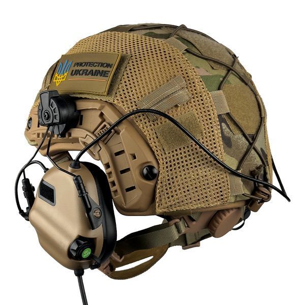 Шолом тактичний FAST Helmet NIJ IIIA + Навушники Earmor M32H MOD3 + Кавер мультикам 013 фото