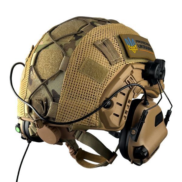 Шолом тактичний FAST Helmet NIJ IIIA + Навушники Earmor M32H MOD3 + Кавер мультикам 013 фото