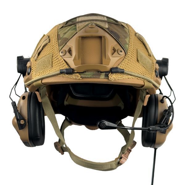 Шолом тактичний FAST Helmet NIJ IIIA + Навушники Earmor M32H MOD3 + Кавер мультикам 013 фото