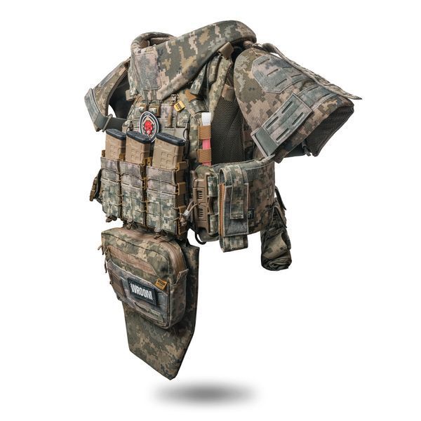 Бронежилет 6 класу "Ghost Gen4 V5" з балістичним захистом 1 класу, системою швидкого скидання + 9 підсумків, колір піксель 2236077968 фото
