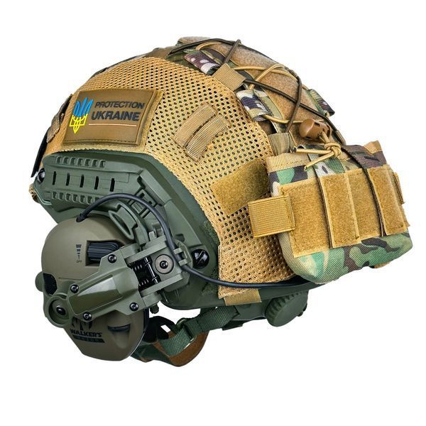 Шолом тактичний Fast Helmet NIJ IIIA + Навушники Walkers Razor Slim з чебурашкою +&nbsp;кавер мультикам 005S1 фото