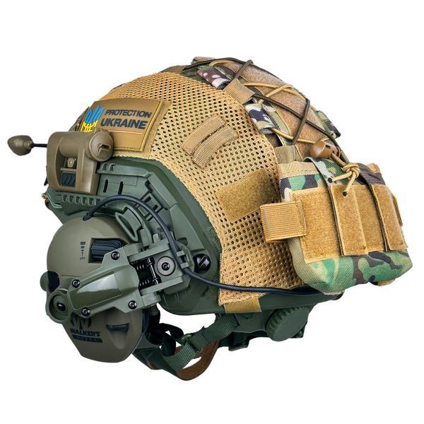 Шолом тактичний Fast Helmet NIJ IIIA + Навушники Walkers Razor Slim з чебурашкою +&nbsp;ліхтарик + кавер 006S1 фото