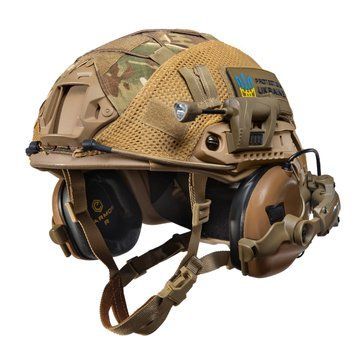 Шолом тактичний Fast Helmet NIJ IIIA + Навушники Earmor M31 MOD3 з чебурашкою +&nbsp;ліхтарик + кавер 016S1 фото