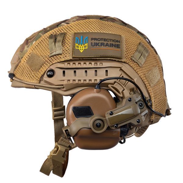 Шолом тактичний Fast Helmet NIJ IIIA + Навушники Earmor M31 MOD3 з чебурашкою + кавер 017S1 фото