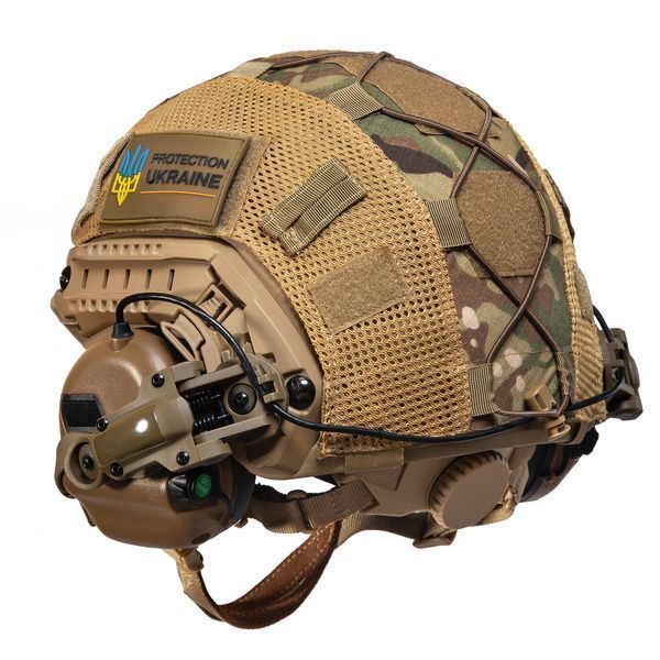 Шолом тактичний Fast Helmet NIJ IIIA + Навушники Earmor M31 MOD3 з чебурашкою + кавер 017S1 фото